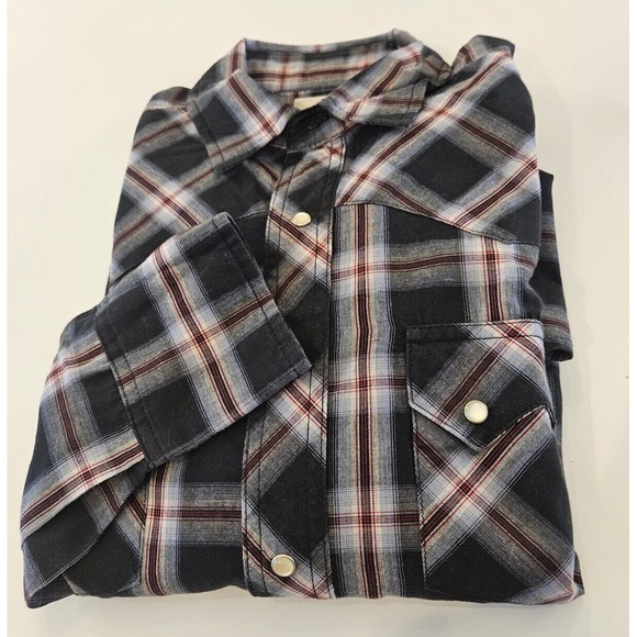 Wrangler Shirt‎ Men's M Navy Plaid Western Rodeo Cowboy Yoke Pearl Snap Pockets - Picture 1 of 10